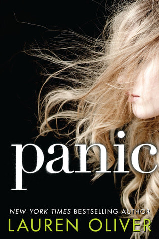 Book cover for Panic by Lauren Oliver shower a white girl with windswept blonde hair