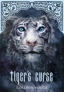 Book cover for Tiger's Curse by Colleen Houck showing a close up of a tiger's face