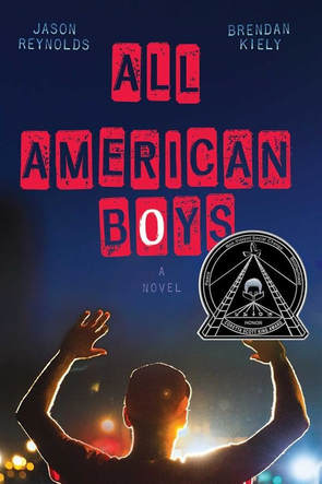 Book cover for All American Boys showing a teen boy with his hands raised