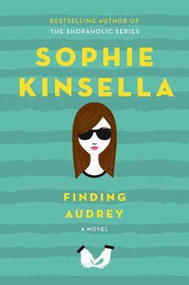 Book cover for Finding Audrey by Sophie Kinsella with teal stripes and a cartoon girl