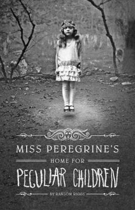 Book cover for Miss Peregrine's Home for Peculiar Children showing a white little girl standing in the forest