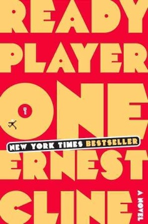 Book cover for Ready Player One by Ernest Cline in big yellow and red letters