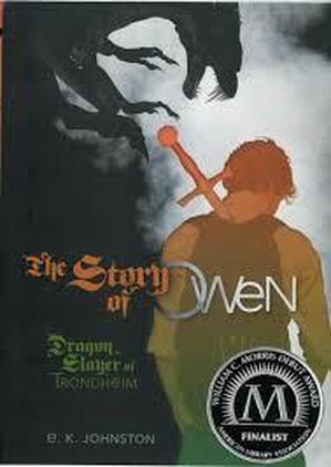 Book cover for The Story of Owen by E. K. Johnston showing a boy with a sword